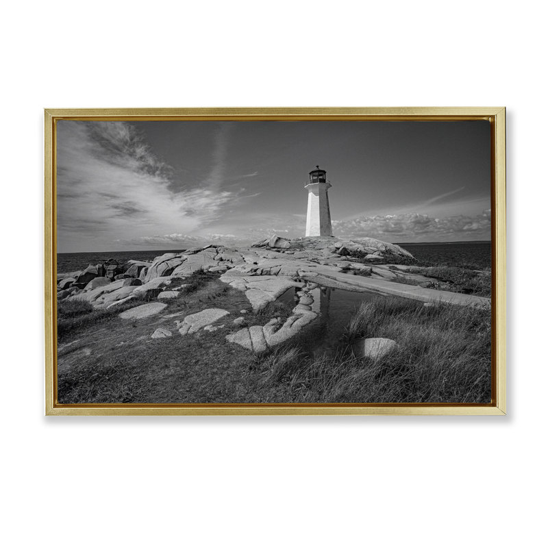 Cadre flottant au cœur du phare, design par Norm Stelfox, H 21 po x l 31 po, Cadre flottant métallique doré