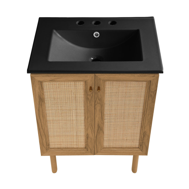 Classe 24" Freestanding Bathroom Vanity in Golden Oak with Black 3-Hole Centerset Sink Top, Black