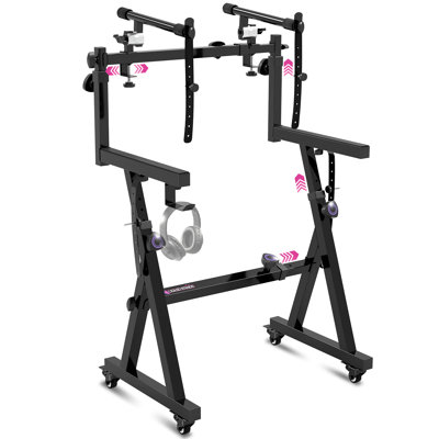 Liquid Stands Dual Piano Keyboard Stand w/ Wheels and 2nd Tier - Rolling Z Style Adjustable, Portable 2 Tier Heavy Duty Music Stand