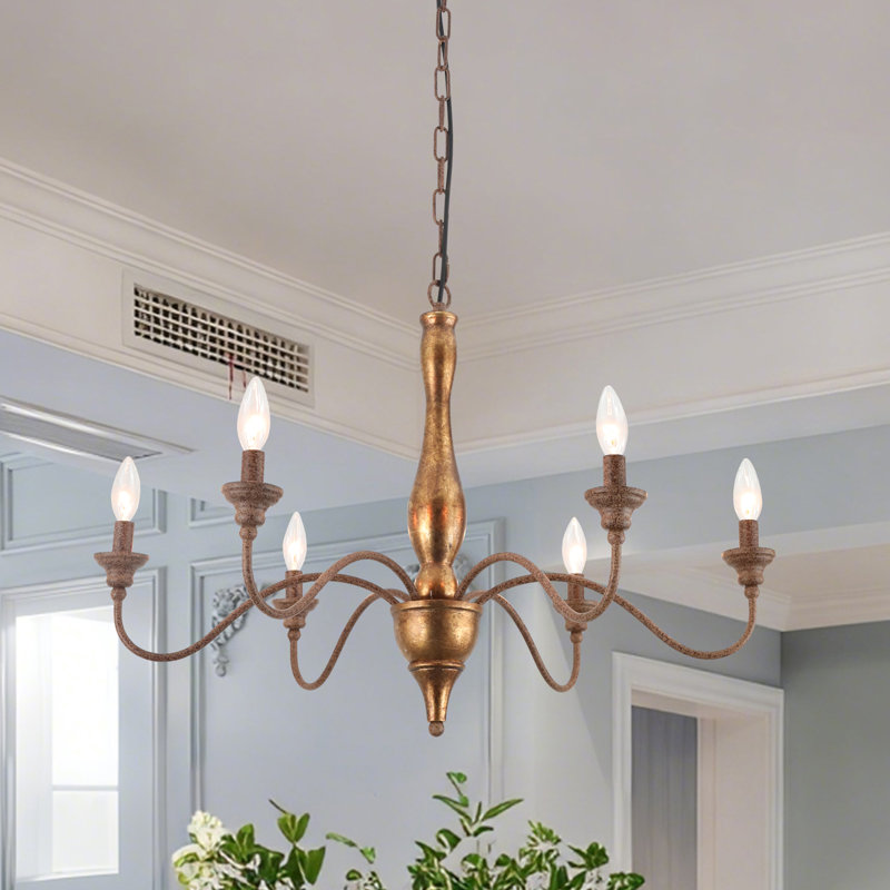 6-Light Brass Gold Leaf Farmhouse Chandelier