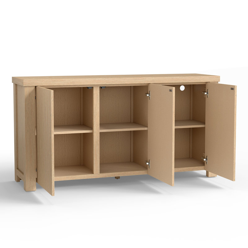 Buffet en bois manufacturé et à 3 portes de 66 po de largeur Dutton, Bois de chêne