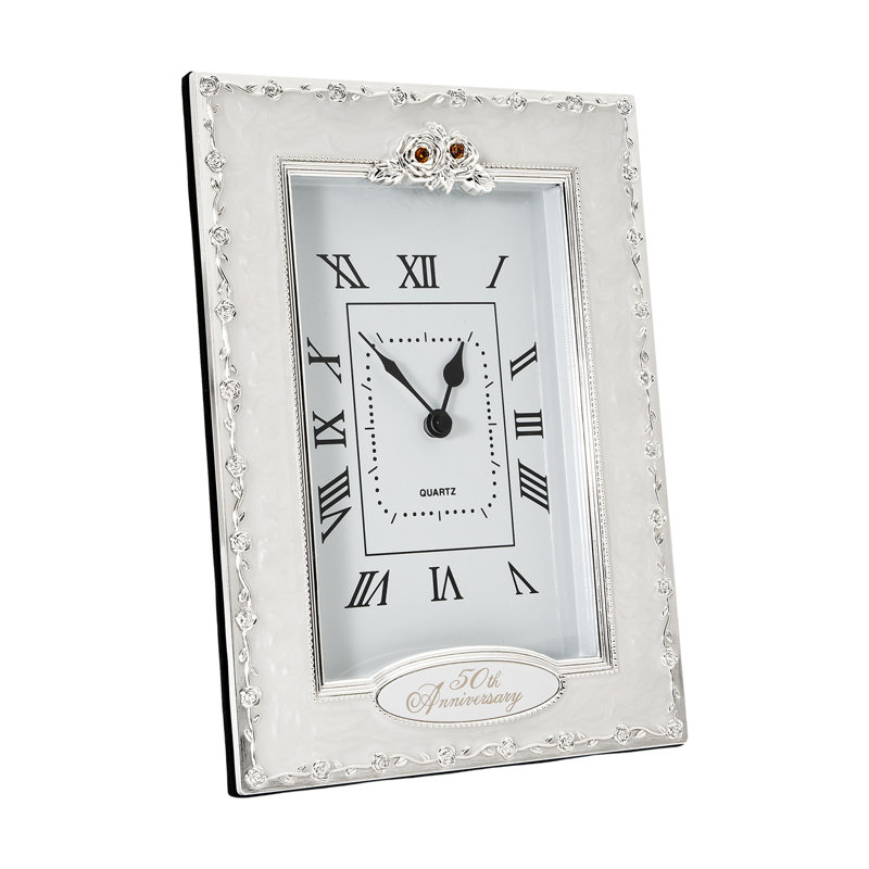 Traditional Roman Numeral Resin Quartz Movement / Crystal Tabletop Clock, White/Orange
