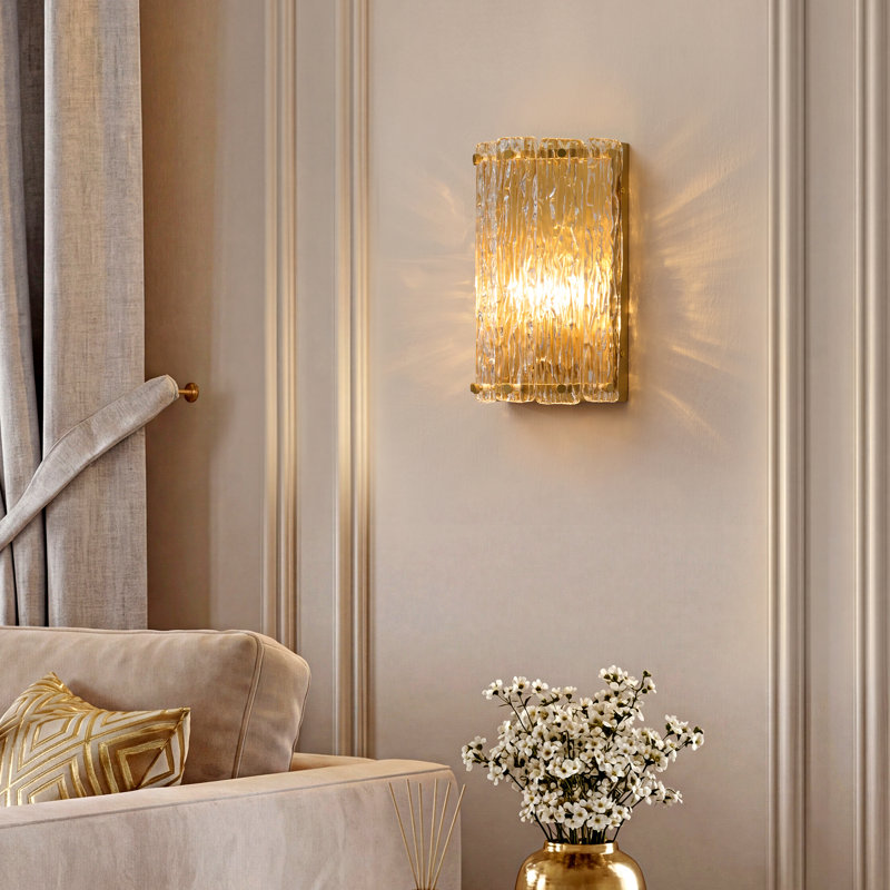 Gold Wall Sconce with Textured Glass Shade