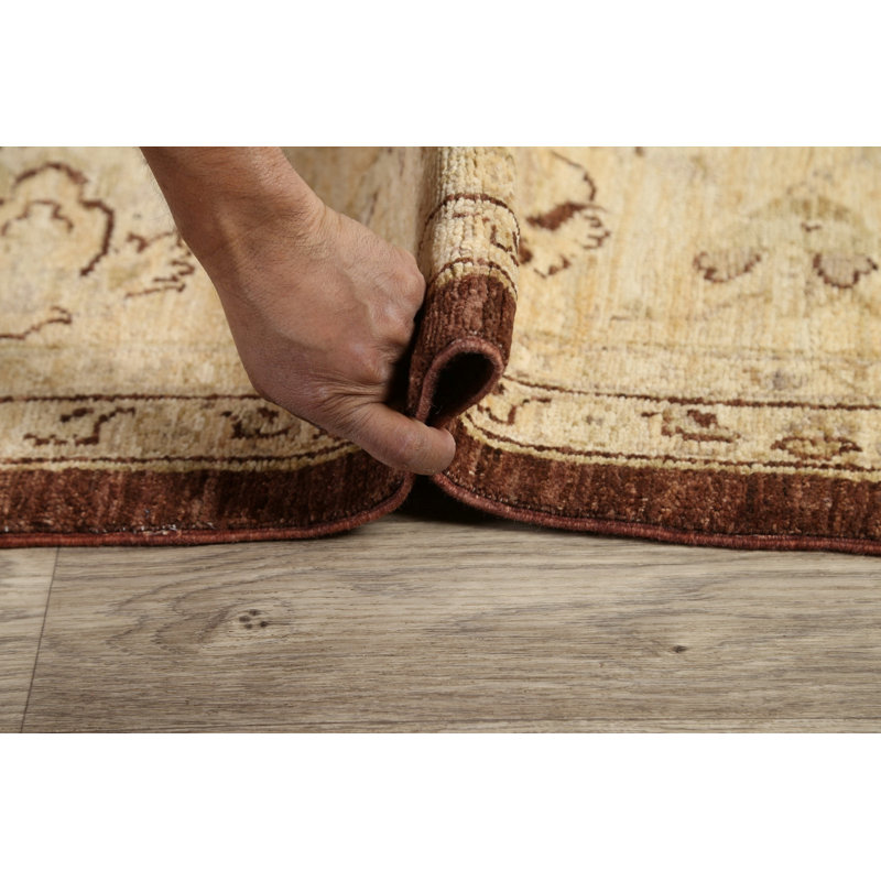 Tapis brun / beige en laine noué à la main de conception unique 8 pi 10 po x 11 pi 9 po New Age