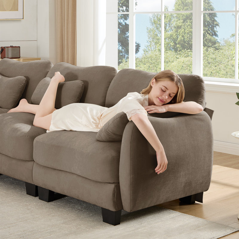 Canapé de soutien à trois places en chenille avec coussin de taille exquis, conception ergonomique incurvée, canapé modulaire facile à assembler pour le bureau du salon, café