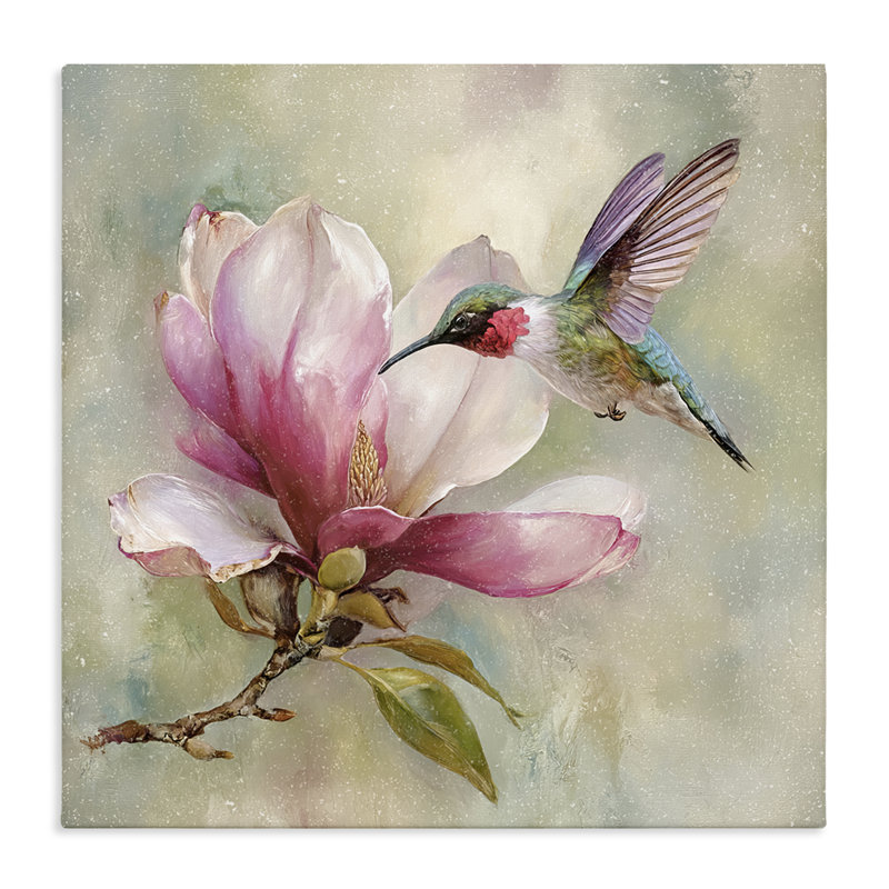Toile Magnolia Ruby Hummingbird, design par Tina LeCour, H 17 po x l 17 po