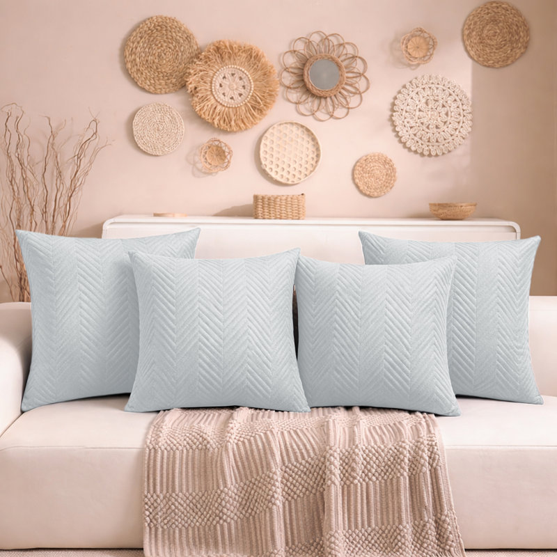 Aspire Homeware Embossed Square Velvet Cushion Cover, White, Pack of 4