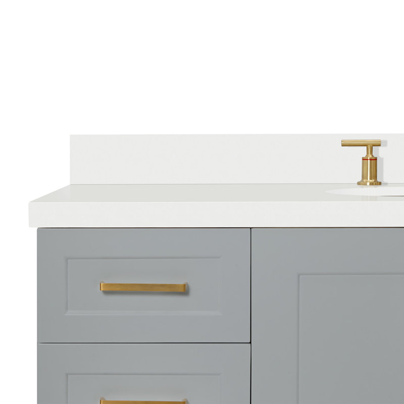 61 IN.  Single Bathroom Vanity, Gray, Oval, White Quartz
