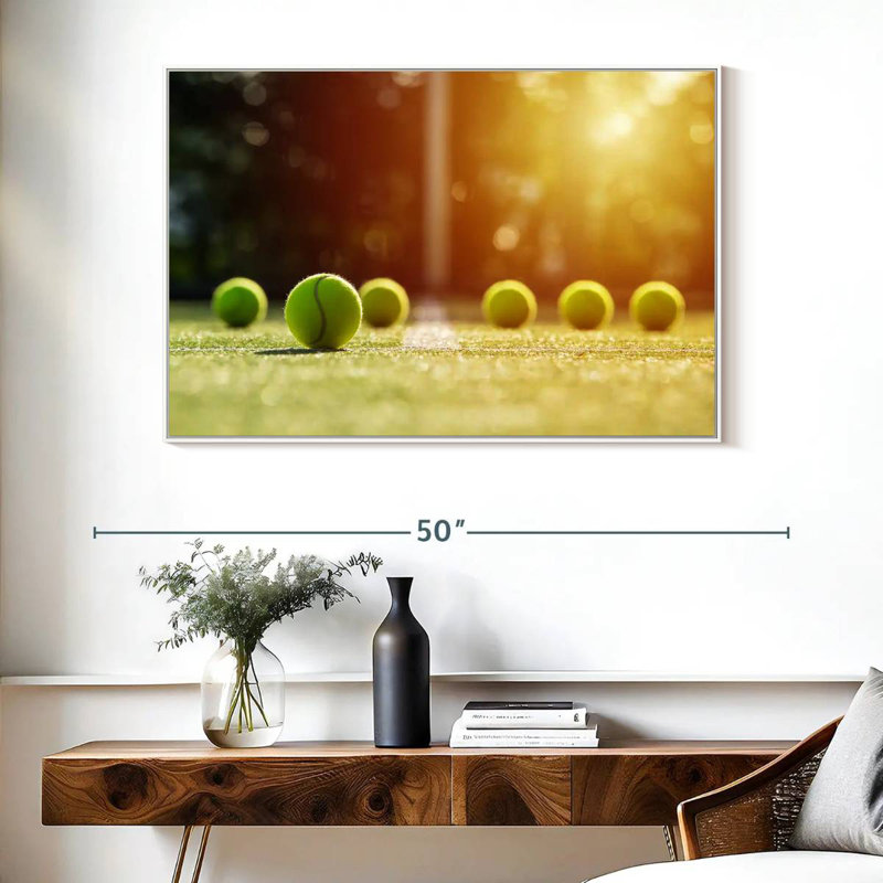 Balles de tennis ensoleillées, Cadre flottant blanc, 40 po x 27 po