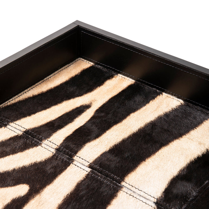 Leather Rectangle Tray W/ Zebra Inlay - Springbok Horn Handles