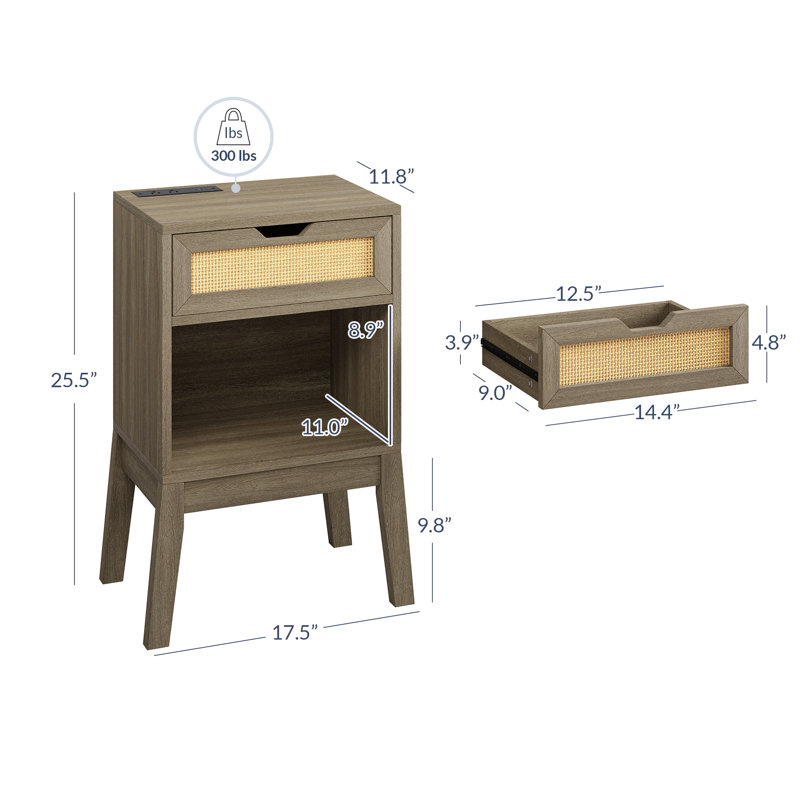 Ensemble de tables de bout Anurima de 25,5 po de hauteur avec rangement et prises intégrées