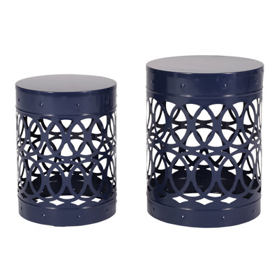 Outdoor Metal Coffee Table - Iron, Navy Blue, , 13.46"W X 18.06"H Blue Garden Side Rustproof, 12.00"W 16.00"H