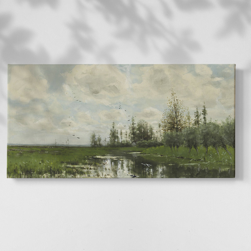 «Landscape Series» - Dccxxxxvi - Toile tendue avec châssis encadré - Prêt à être accroché, H 25 po x l 49 po, Doré