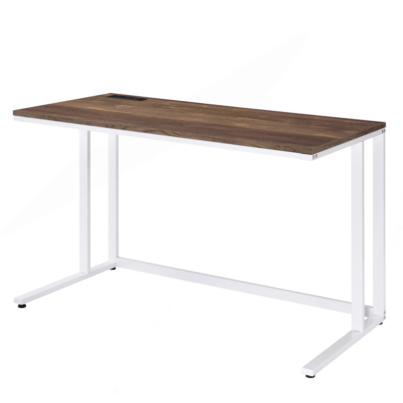 Bureau d'écriture en noyer et blanc avec port USB, Blanc