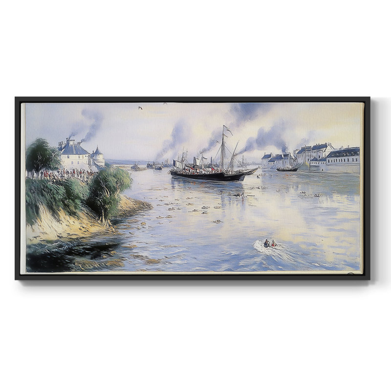 Série Nautical-ICI - Toile tendue avec châssis encadré - Prêt à être accroché, H 25 po x l 49 po, Noir