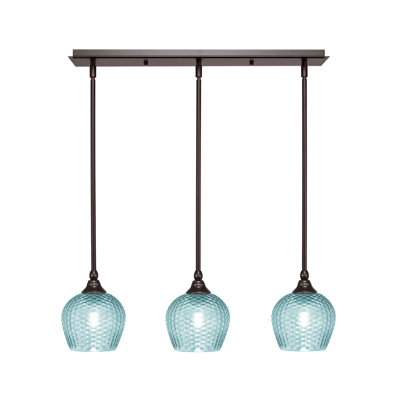 3 Light Stem Hung Linear Pendalier With Turquoise Textured