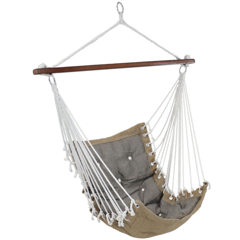 Victorian Tufted Polyester Hammock Hanging Chair with Cushion, Brown/Gray