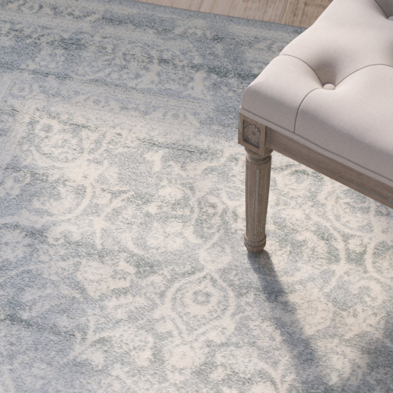 Tapis à motif oriental ardoisé / ivoire Nuss, Tapis de couloir 2 pi 6 po x 6 pi