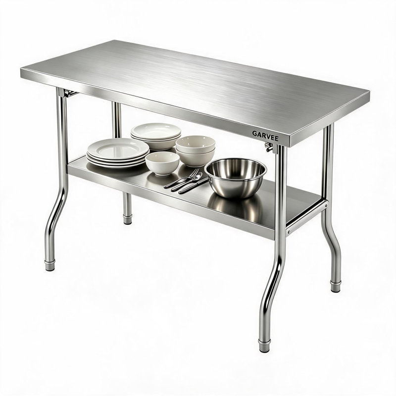 Table de travail pliante 48 po en acier inoxydable, table de préparation commerciale pour cuisine avec pieds réglables