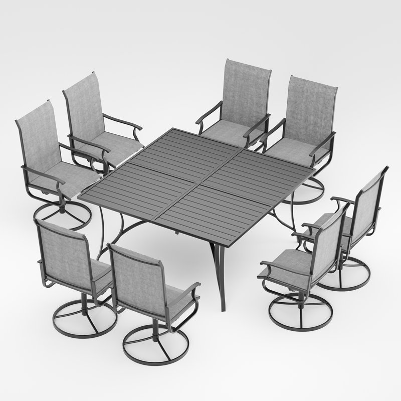 Ensemble repas pour 8 personnes avec chaises pivotantes, table de patio et chaises avec trou pour parasol, ensemble de patio pour l'extérieur