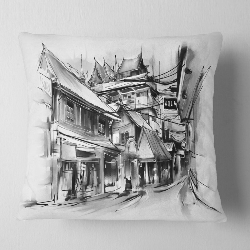 Coussin d’illustration cityscape city street, 16 po x 1 po, Coussin décoratif