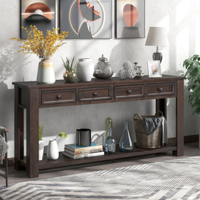 Console pour bureau: table rectangulaire en bois massif et design moderne: solution de rangement pour hall d'entrée