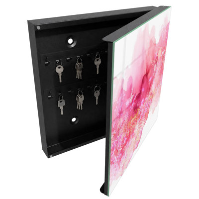 Key cabinet, Opens to the left, 30x30x5, White, Pink flowers in a light watercolor style, 