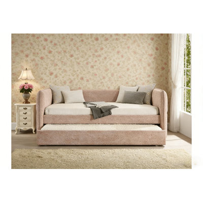 Pull Out Bed, Upholstered Daybed With Pull Out Trundle, Bed Frame With Button Tufted Nailhead Trim, No Box Spring Needed