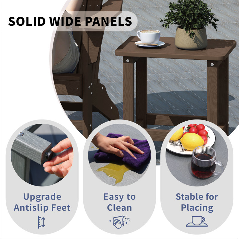 HIKHDPE All-weather Patio Adirondack Side Table Weatherproof & Durable Outdoor End Table, Brown
