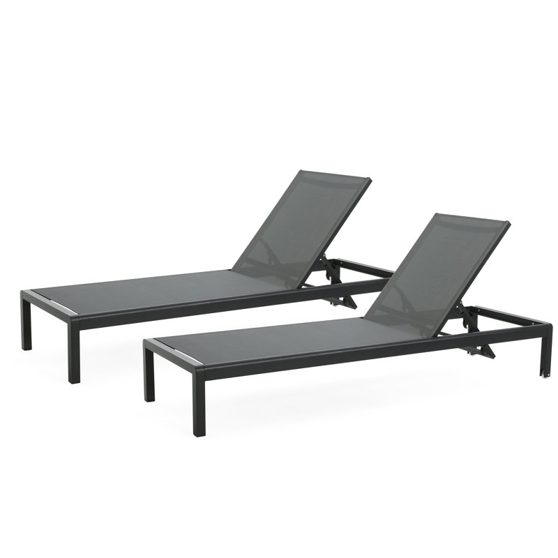 Comfortable Poolside Loungers (2) - Breathable Mesh, Rust- Aluminum, Adjustable Back, Portable, Black + Gray 2 Outdoor Lounge Rust-