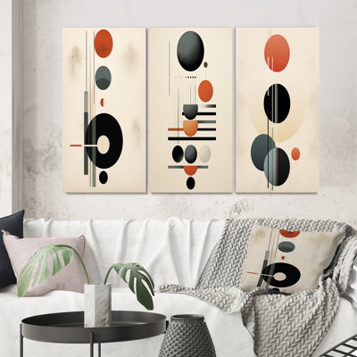 «Waning With The Moon Circular Retro Geometrics I», ensemble de 3 pièces d'art géométrique moderne