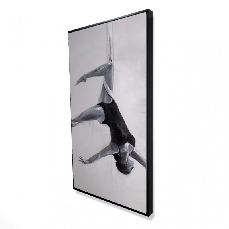 Danseuse sur soie aérienne - art sur toile encadré noir et blanc, H 49,25 po x l 25,25 po