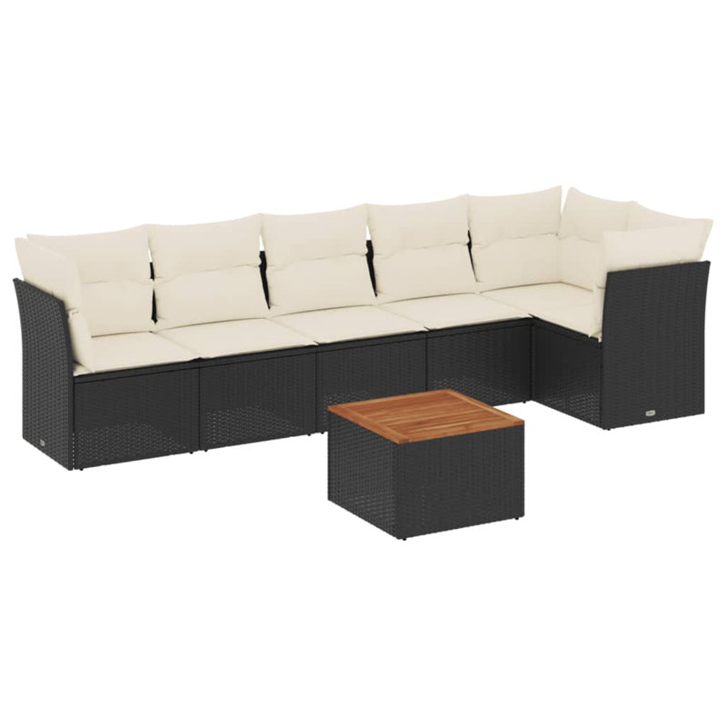 Ensemble de canapé de jardin Vidaxl noir et brun, coussins blanc crème