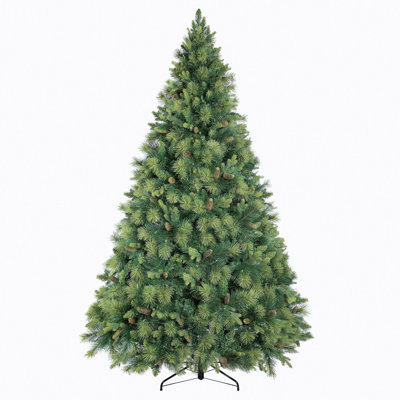 Realistic Prelit Artificial Christmas Tree with Pine Cones, Foot Pedal, and Sturdy Metal Stand 38
