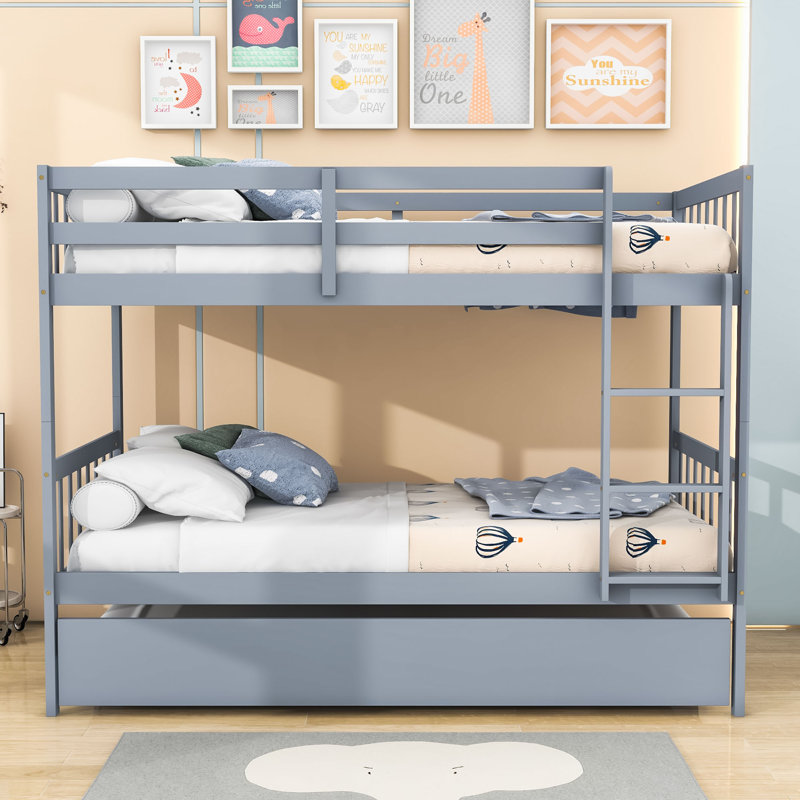 Bonifay Kids Twin Over Twin Bunk Bed with Trundle, Gray