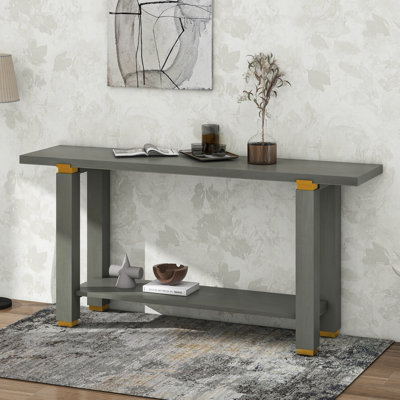 Console moderne minimaliste, canapé d'entrée en bois massif avec détails en métal, tablette intégrée
