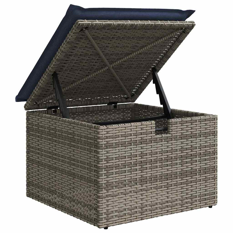 Ensemble de canapé vidaXL avec coussin avec rangement en rotin de polyester gris, Coussin bleu marine / structure grise