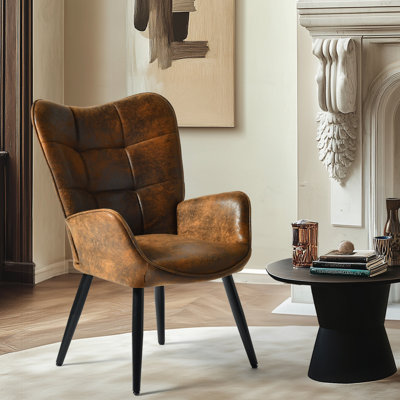 High Back Accent Chair, Upholstered Reading Wing Back Side Chairs, Arm Chairs For Bedroom, Living Room, Brown And Black