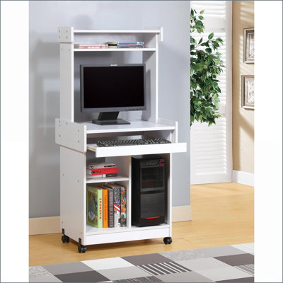 Microwave Cart with Locking Casters, Gliding Shelf &amp; Hutch | White | Particle Board+MDF