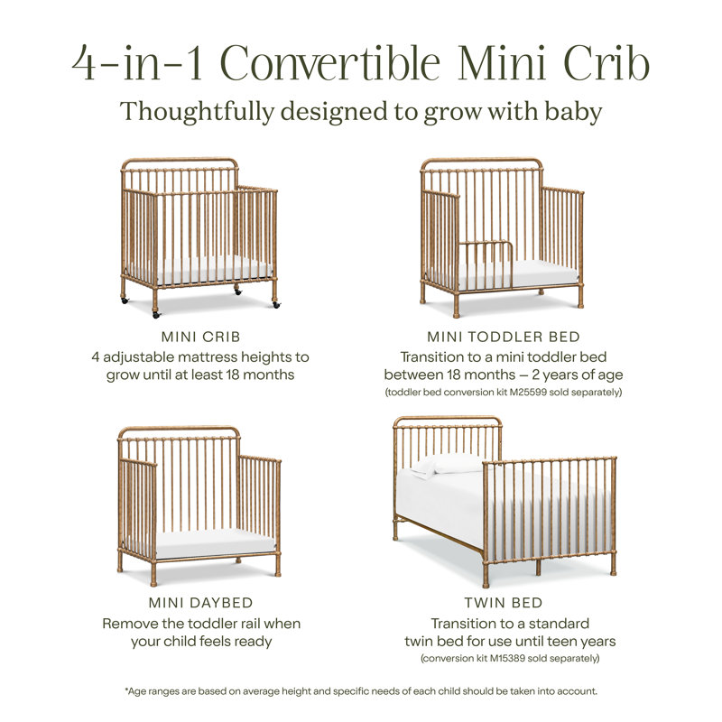 Winston 4-in-1 Convertible Mini Crib, Vintage Gold