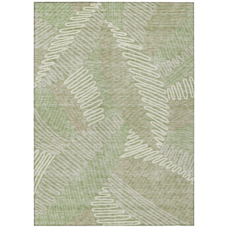 Tapis intérieur lavable floral 9 pi x 12 pi vert artichaut brun et ivoire