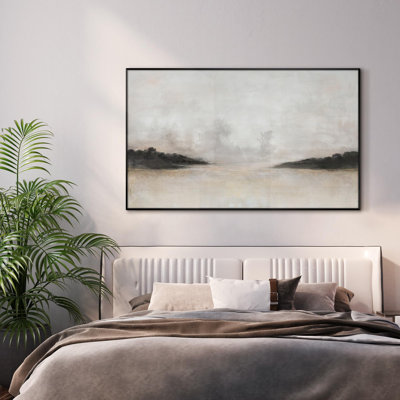 Extra Large Wall Art Fabric Print - Misty Minimalist Nature Landscape Illustrations Artwork Decor for Living Room or Bedroom - "Frame Assembly Required (Unfinished Frame)"