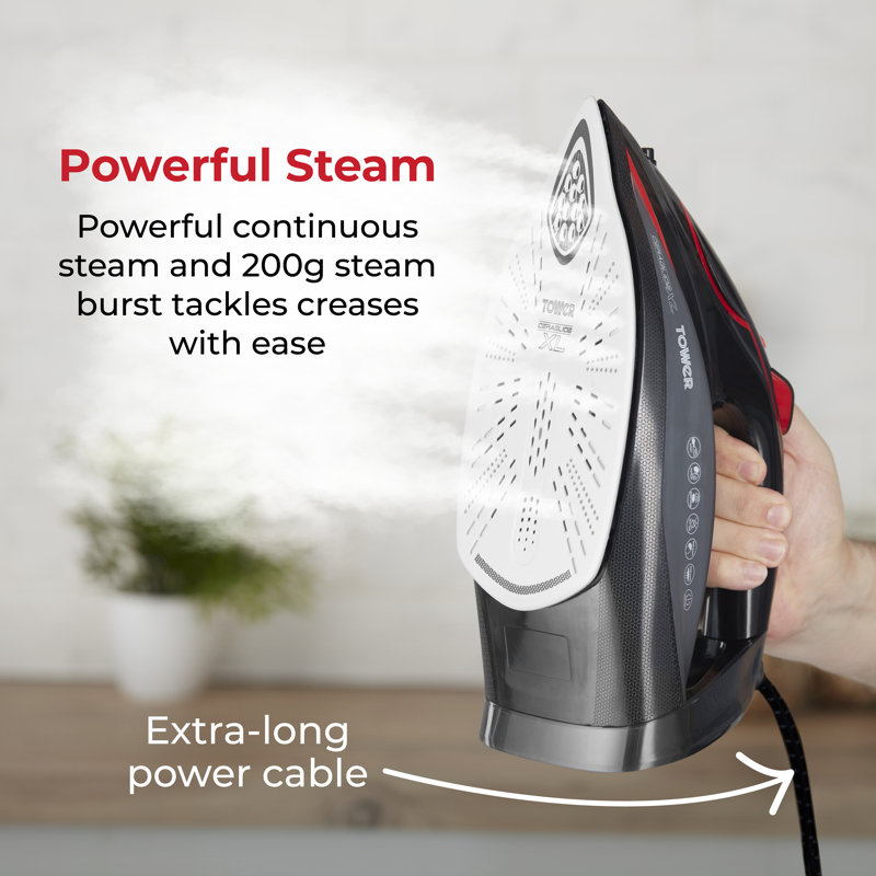 Tower Steam Iron with Ceraglide XL Ceramic Soleplate, AI One Temp Technology, Anti-Drip