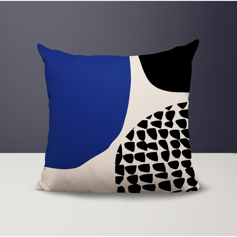 Coussin carré intérieur / extérieur pia, H 15 po x l 15 po, Bleu marine / noir / blanc cassé