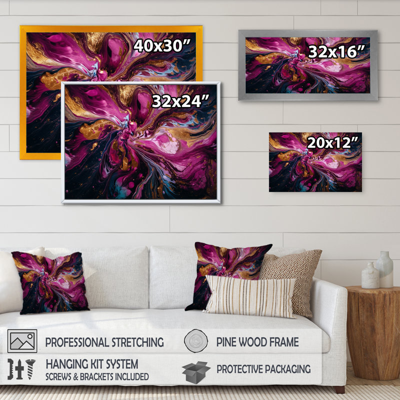 Art sur toile, "L'essence de la fluidité II", H 16 po x l 32 po x P 1 po, Cadre flottant doré