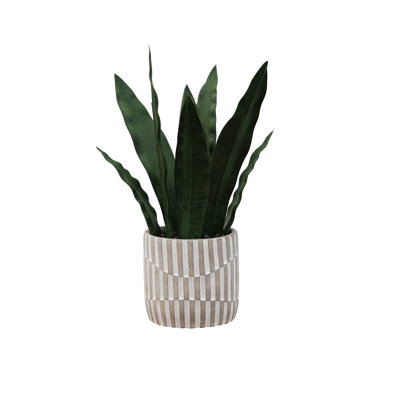 14 " H Faux Snake Plant in Ceramic and Cement Pot and Decorative Vase