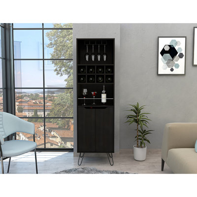 Armoire de bar Talll, huit porte-bouteilles encastrés, deux armoires avec porte simple