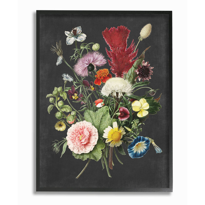 «Botanical Dessin Flower Bouquet On Design», impression, H 30 po x l 24 po, Toile tendue