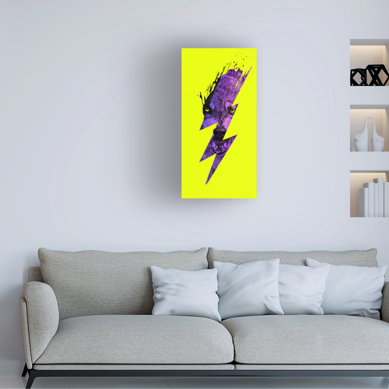 Art mural sur toile tendue - «Thunder Wolf» par Robert Farkas pour décoration de salon, de chambre à coucher ou de bureau - 12 x 24