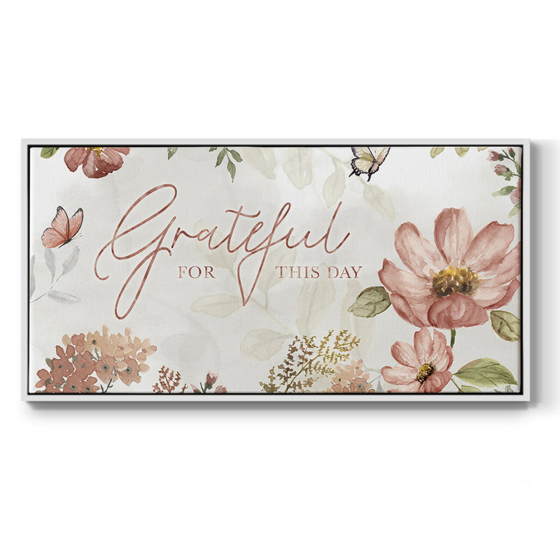 Summers Grateful - Toile tendue avec châssis encadré - Prêt à être accroché, H 21 po x l 41 po, Blanc
